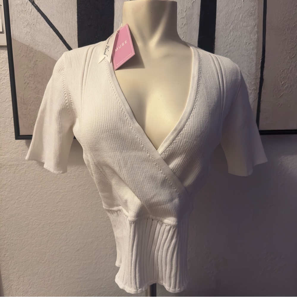 Muse Cream Ribbed Wrap Blouse